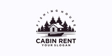 Fishing Home Logo, Cabin House Rent Logo