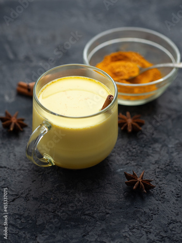 Golden milk with turmeric, natural alternative medicine medicinal drink