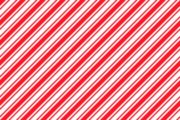 Candy cane striped pattern. Seamless Christmas red background. Peppermint wrapping texture. Cute caramel package print. Xmas holiday diagonal lines. Abstract geometric backdrop. Vector illustration.