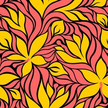 Black Seamless Vector Background With Yellow Hibiscus Flowers