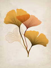 Luxury background, poster with gold and dry ginkgo for banner design, packaging or textile.