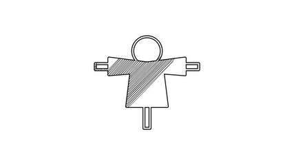 Sticker - Black line Scarecrow icon isolated on white background. 4K Video motion graphic animation