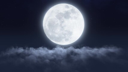 bright glowing full moon in the sky. light reflections on clouds. time lapse, fast moving clouds. da