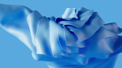 Wall Mural - 3d animation, abstract background with flying and rotating blue drapery pack, folded textile, animated transformation