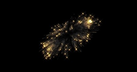 Aufkleber - Golden fireworks background, gold glitter sparkling and fire light sparks. Glowing sparkles shine of golden firecrackers, party celebration fireworks flashes on black sky background