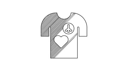 Poster - Black line Peace symbol t-shirt print stamp icon isolated on white background. 4K Video motion graphic animation