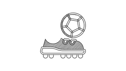 Wall Mural - Black line Football shoes icon isolated on white background. Soccer boots. Sport football foot protection. 4K Video motion graphic animation