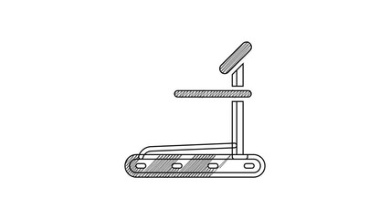 Poster - Black line Treadmill machine icon isolated on white background. 4K Video motion graphic animation