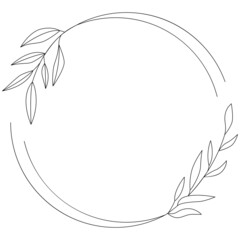  Floral Wreath branch in hand drawn style. Floral circle white and black. frame of twigs, leaves and flowers. Frames for the Valentine's day, wedding decor, logo and identity template.