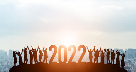 Poster - 2022年ビジネス向け新年イメージ　喜ぶ人々　年賀状