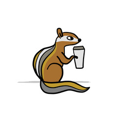 Poster - Funny Chimpank with coffee cup. Ground Squirrel. Sketch for your design