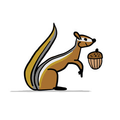 Poster - Funny Chimpank with nut. Ground Squirrel. Sketch for your design