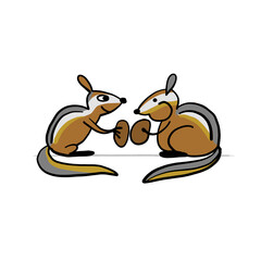 Poster - Funny Chimpank family with nuts. Ground Squirrel. Sketch for your design