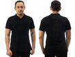© airdone - Blank collared shirt mock up template, front and back view, Asian male model wearing plain black t-shirt isolated on white