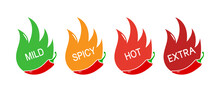 Spicy Levels Chili Pepper Icon. Mild, Spicy, Hot, Extra Sauce. Vector Illustration