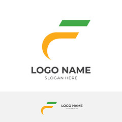 letter F logo template with flat yellow and green color style