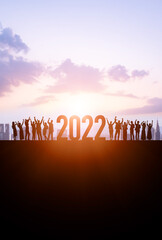 Poster - 2022年ビジネス向け新年イメージ　喜ぶ人々　年賀状