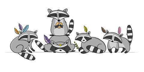 Poster - Racoons Family. Funny Characters for your design