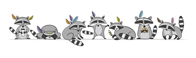Poster - Racoons Family. Funny Characters for your design