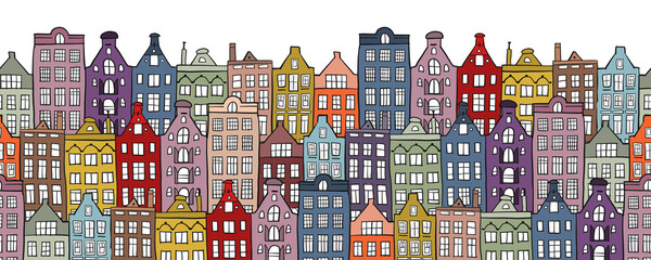Poster - Architectural cityscape background. Seamless Pattern for your design