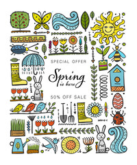  Spring time background. Gardening Frame Design. Happy Easter Art.