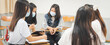 © EduLife Photos - Group asian university students wear protective face mask discuss project in the classroom