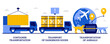 Container transportation, transport of dangerous goods, transportation of animals concept with tiny people. Freight distribution abstract vector illustration set. Hazardous cargo shipment metaphor