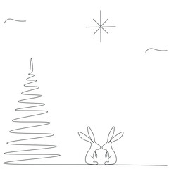 Wall Mural - Christmas star and tree near bunny vector illustration