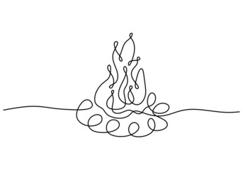 Wall Mural - Campfire one continuous line drawing. Minimalist hand drawn.