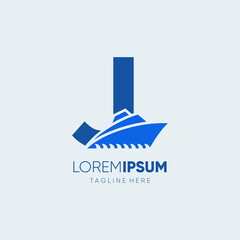 Sticker - Letter J Ship Logo Design Vector Icon Graphic Illustration Emblem Background Template