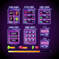 Wall Mural - dark scary game ui halloween board pop up interface collection set with progress bar and panel