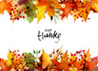 © supergrey - Thanksgiving text with watercolor autumn leaves and branches isolated on white background. Autumn illustration for greeting cards, invitations, blogs, posters, quote and web.