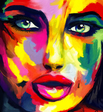Portrait Woman Abstract Multicolor Painting