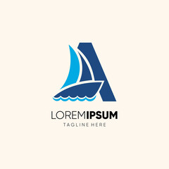 Sticker - Letter A Sailor Boat Logo Design Vector Icon Graphic Emblem Illustration Background Template
