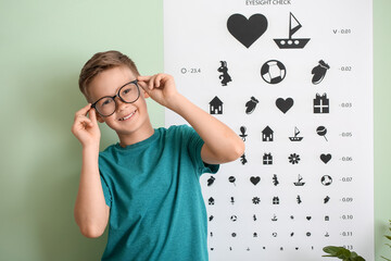 Poster - Little boy undergoing eye test in clinic