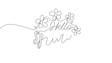 Animation Of One Line Drawing Of Cute And Beauty Typography Quote - Hello Spring. Calligraphic Design For Print, Label, Greeting Card, Banner. Continuous Line Self Draw Animated. Full Length Motion.