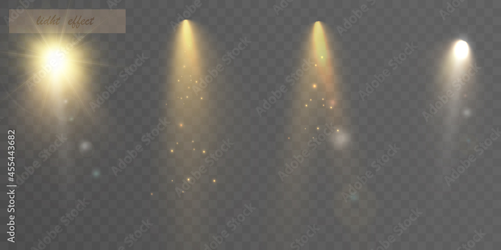 Spotlights set isolated on transparent background. Vector glowing light ...