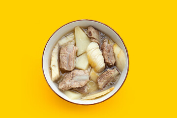 Fresh bamboo shoots with pork ribs soup