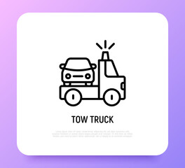 Wall Mural - Tow truck thin line icon. Car service. Vector illustration of wrecker.