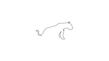 Wall Mural - Animated self drawing of single continuous line draw elegant leopard for hunter team logo identity. Dangerous jaguar mammal animal mascot concept for sport club. Full length one line animation.