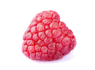 Wall Mural - Single raspberry macro close up isolated on white background