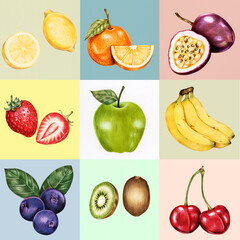 Poster - Hand drawn fruits set illustration 