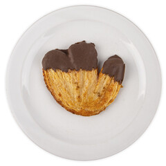 Sticker - Top view of a biscuit with chocolate isolated on a white background