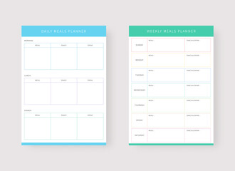 Wall Mural - Daily meals and weekly meals planner template. Set of planner and to do list. Modern planner template set. Vector illustration.