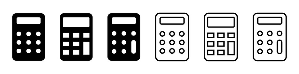 Calculator icons set. Glyph and outline calculator symbol. Transparent mathematic symbol.