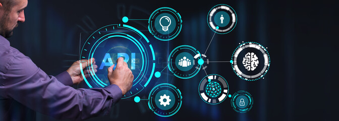 API - Application Programming Interface. Software development tool. Business, modern technology, internet and networking concept.