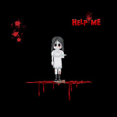 Poster - Halloween Help Me font logo with creepy ghost girl