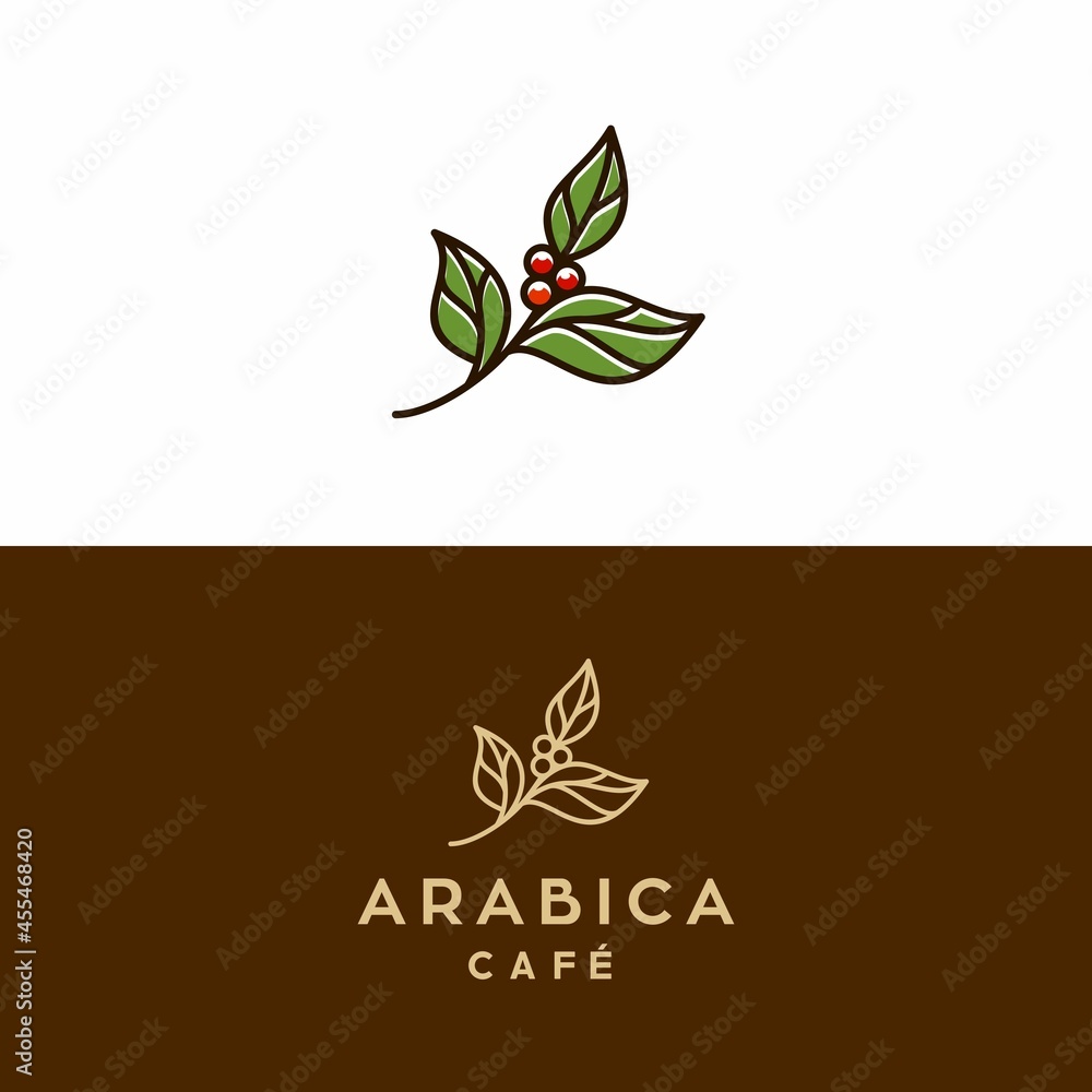 coffee bean tree with leaf plant branch minimal logo vector with simple ...