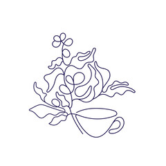 Wall Mural - Cup of aroma coffee, herbal tea. Art line symbol