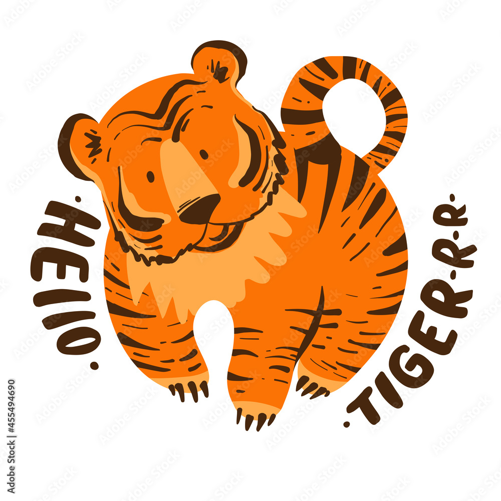 Hello tiger. Cut vector portrait of tiger. 2022 is The Year of the ...